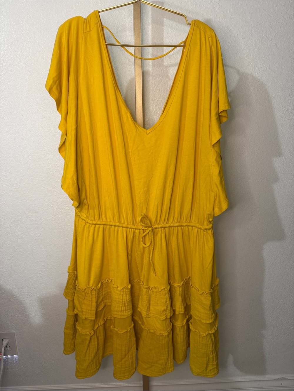 DAILY PRACTICE- Anthropology-Yellow Tiered V-Neck Women's Dress-2X